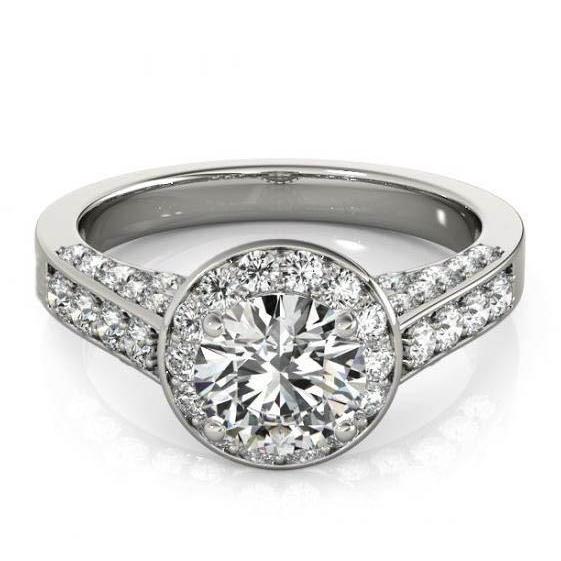 Halo Round Genuine Diamond Engagement Ring Jewelry White Gold 14K