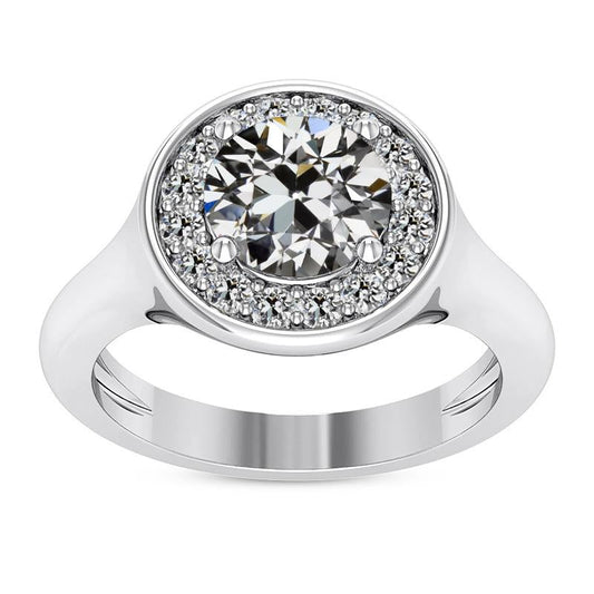 Halo Round Genuine Old Miner Diamond Ring Ladies Jewelry Gold 5 Carats