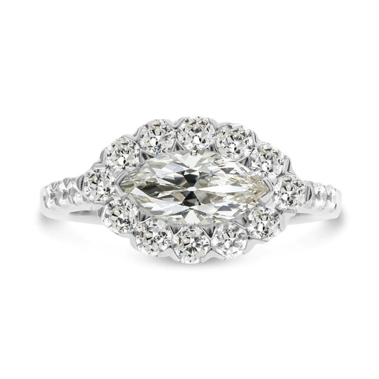 Halo Round & Marquise Old Mine Cut Real Diamond Ring 9.50 Carats