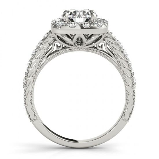 Halo Round Natural Diamond Engagement Ring Antique Style 1.75 Carat WG 14K
