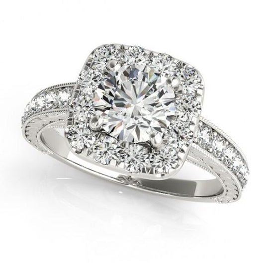 Halo Round Natural Diamond Engagement Ring Antique Style 1.75 Carat WG 14K