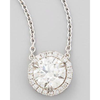Halo Round Natural Diamond Necklace Pendant 2.65 Ct White Gold Jewelry