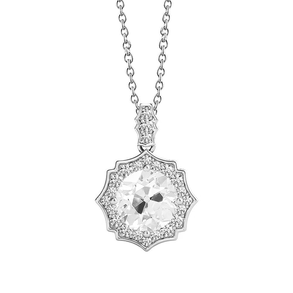 Halo Round Natural Diamond Pendant Old Mine Cut Prong Set 2.50 Carats