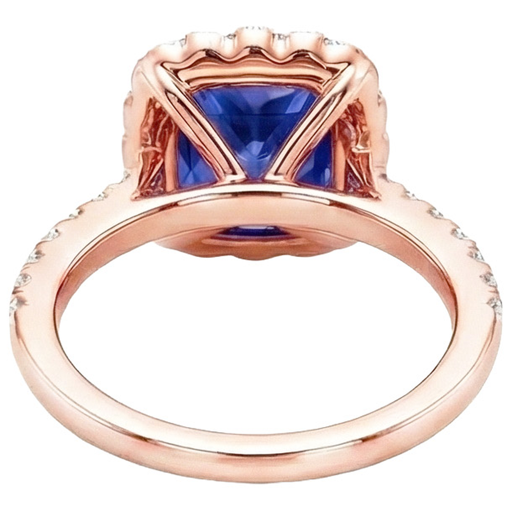 Halo Round Natural Earth Mined Diamond Ring Flower Style Princess Blue Sapphire 7 Carats
