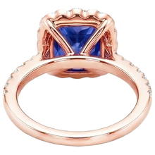 Halo Round Natural Earth Mined Diamond Ring Flower Style Princess Blue Sapphire 7 Carats