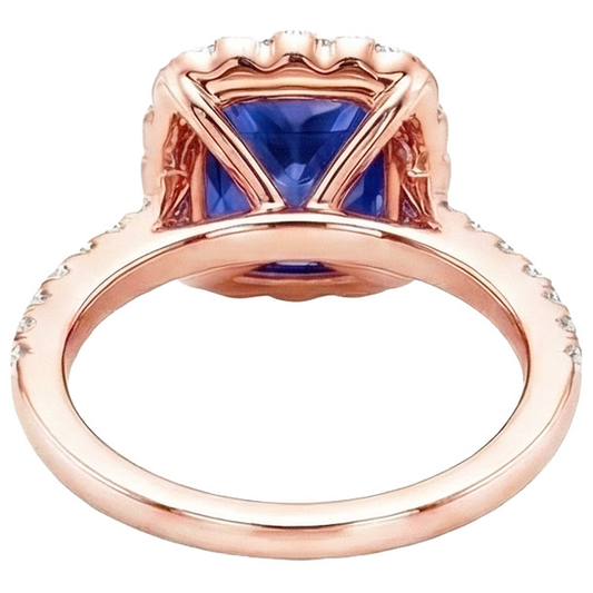 Halo Round Natural Earth Mined Diamond Ring Flower Style Princess Blue Sapphire 7 Carats