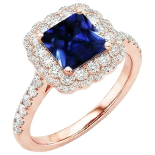 Halo Round Natural Earth Mined Diamond Ring Flower Style Princess Blue Sapphire 7 Carats