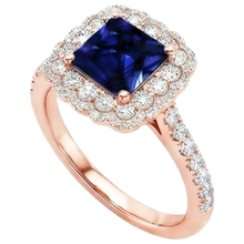 Halo Round Natural Earth Mined Diamond Ring Flower Style Princess Blue Sapphire 7 Carats