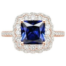 Halo Round Natural Earth Mined Diamond Ring Flower Style Princess Blue Sapphire 7 Carats
