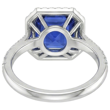 Halo Round Natural Earth Mined Diamond & Asscher Cut Blue Sapphire Ring 5.75 Carats New