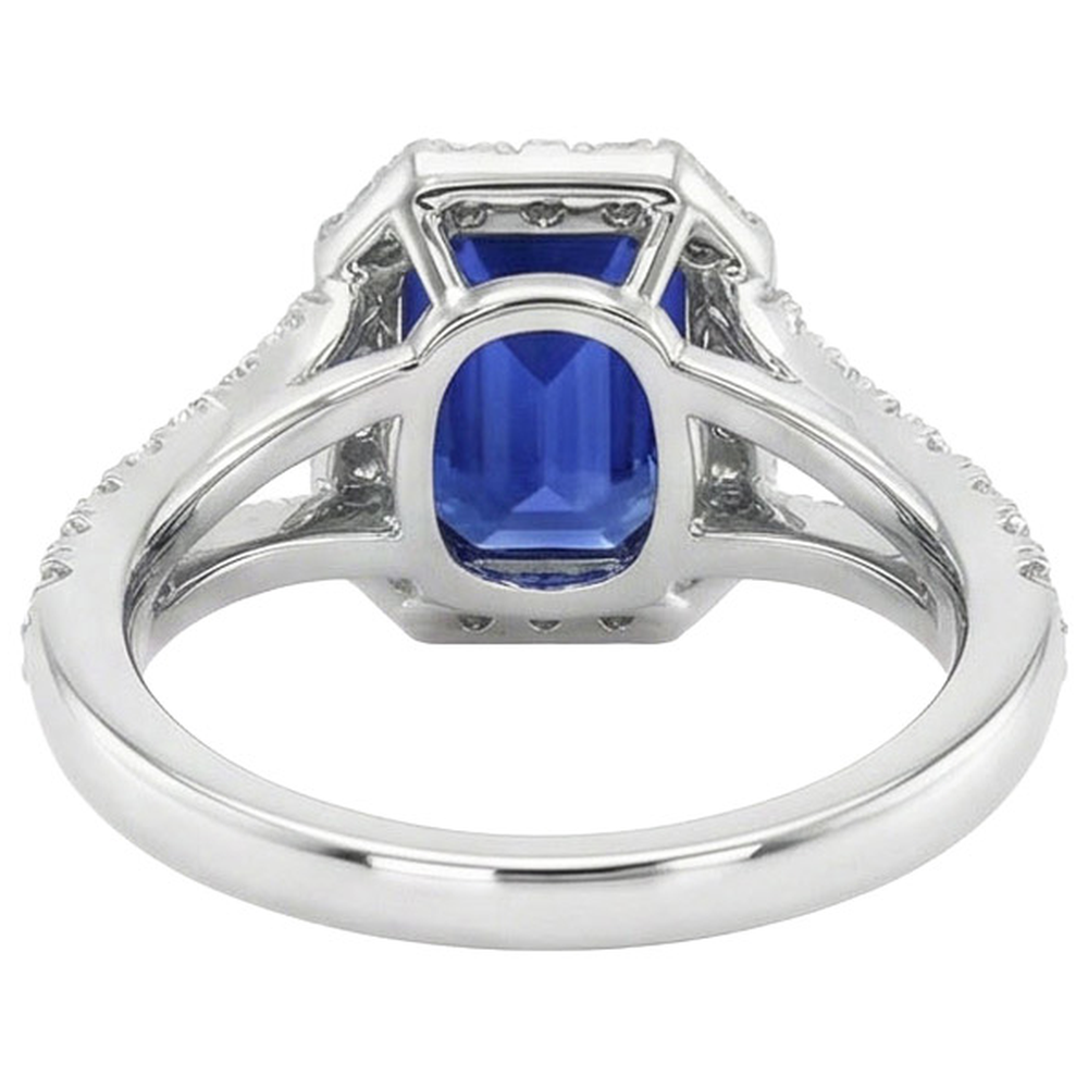 Halo Round Natural Earth Mined Diamond & Ceylon Sapphire Engagement Ring 11.75 Carats