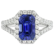 Halo Round Natural Earth Mined Diamond & Ceylon Sapphire Engagement Ring 11.75 Carats