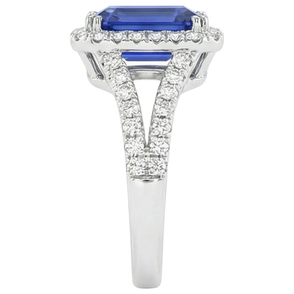 Halo Round Natural Earth Mined Diamond & Ceylon Sapphire Engagement Ring 11.75 Carats