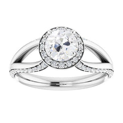 Halo Round Natural Old Cut Diamond Ring With Accents Split Shank 5 Carats