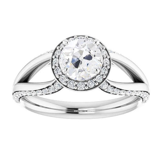 Halo Round Natural Old Cut Diamond Ring With Accents Split Shank 5 Carats