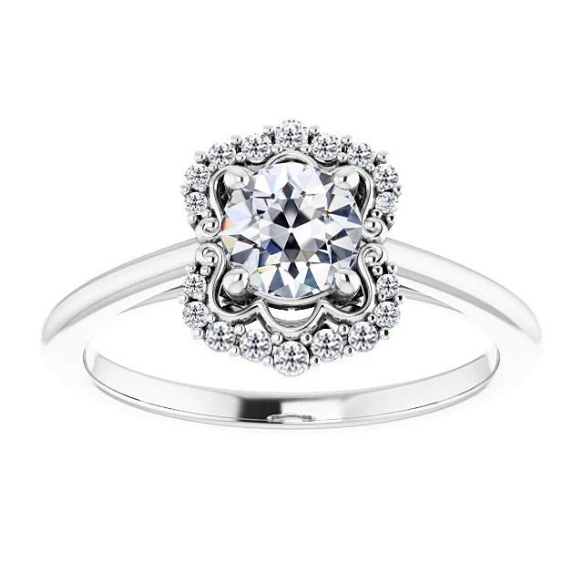 Halo Round Natural Old Mine Cut Diamond Ring 4 Prong Set 3.50 Carats