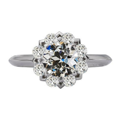 Halo Round Old Mine Cut Natural Diamond Ring Flower Style 14K Gold 6 Carats