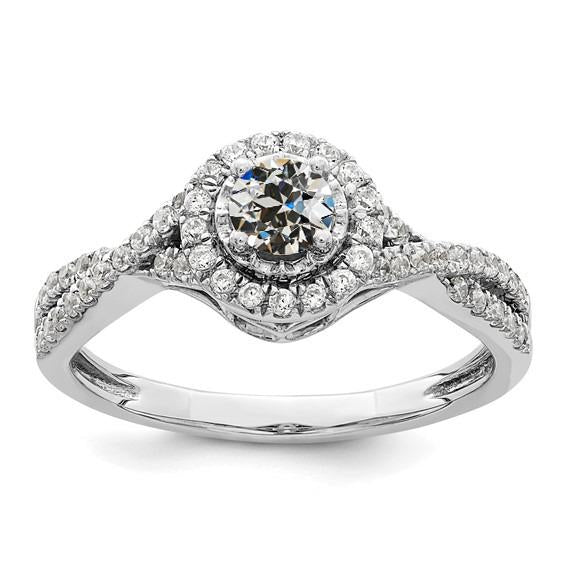 Halo Round Old Cut Genuine Diamond Wedding Ring Twisted Shank 3.50 Carats