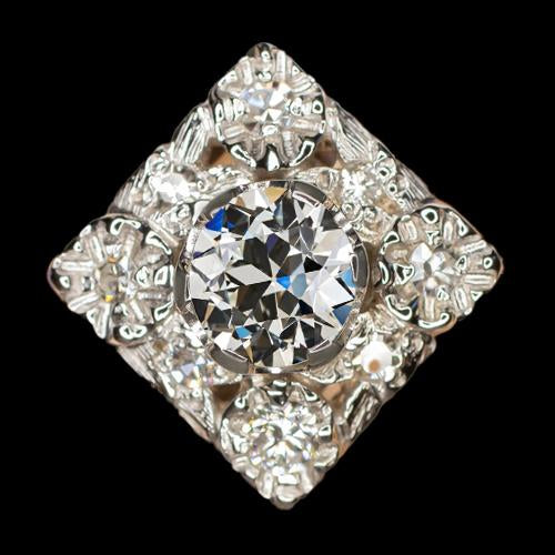 Halo Round Old Cut Natural Diamond Ring Milgrain Antique Style 2 Carats
