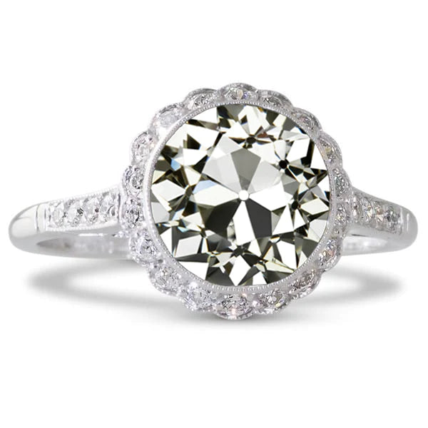 Halo Round Old Cut Real Diamond Ring Bezel Set Flower Style 5 Carats
