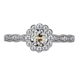 Halo Round Old Cut Real Diamond Ring Flower Style 4.50 Carats