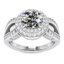 Halo Round Old Cut Real Natural Earth Mined Diamond Ring Split Shank 8 Carats 14K Gold