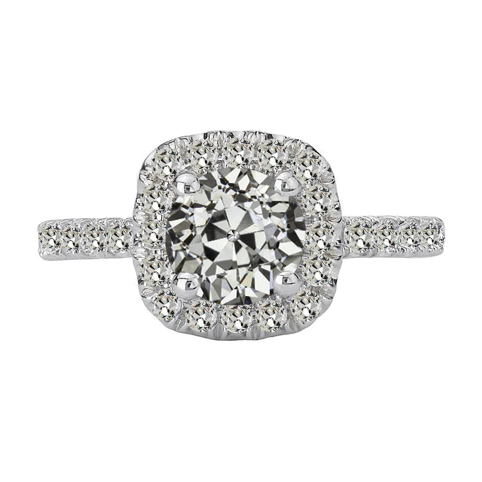 Halo Round Old Cut Real Diamond Ring White Gold 6 Carats Jewelry