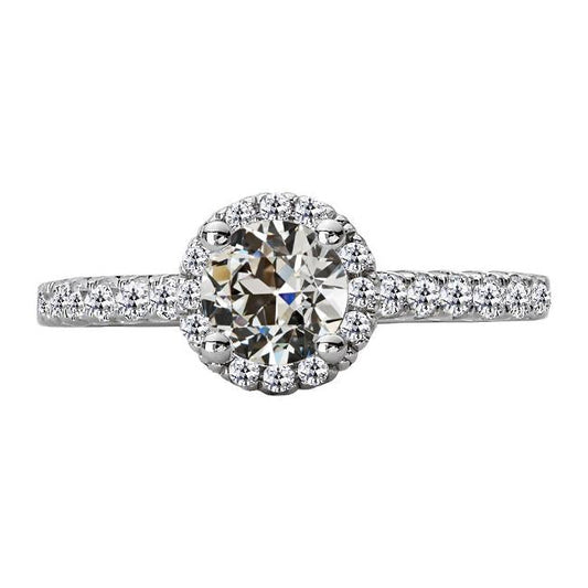 Halo Round Old European Genuine Diamond Ring With Accents Gold 5 Carats