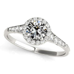 Halo Round Old European Real Diamond Ring With Accents 4 Carats