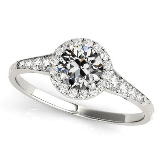 Halo Round Old European Real Diamond Ring With Accents 4 Carats