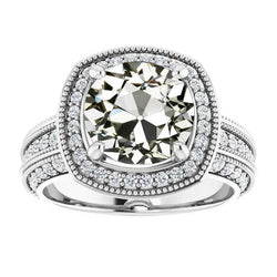 Halo Round Old Mine Cut Genuine Diamond Ring 14K Gold Jewellery 6.50 Carats