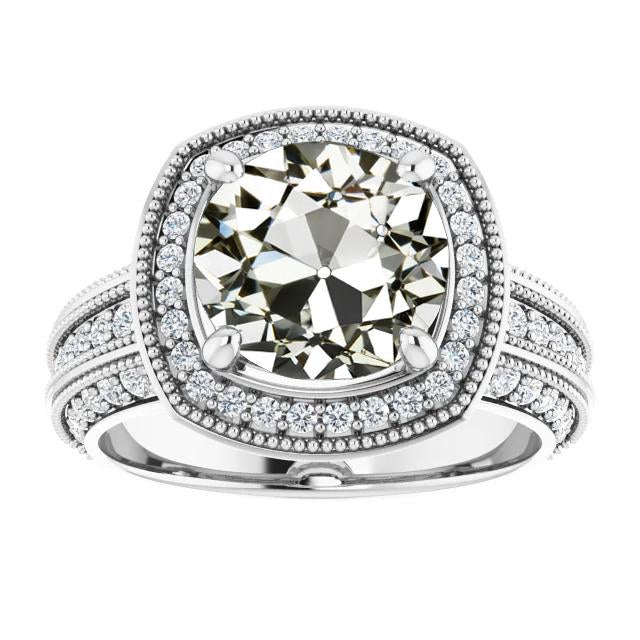 Halo Round Old Mine Cut Genuine Diamond Ring 14K Gold Jewelry 6.50 Carats