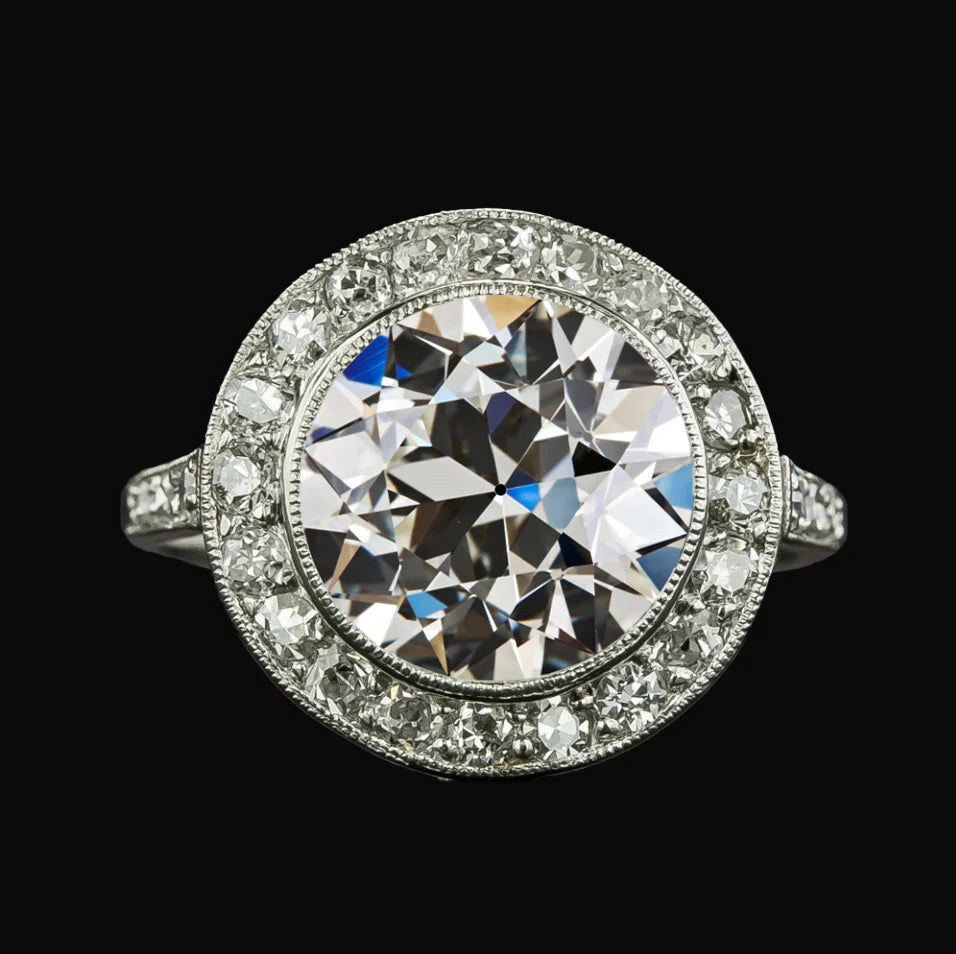 Halo Round Old Mine Cut Natural Diamond Ring Bezel Set 5.50 Carats Jewelry