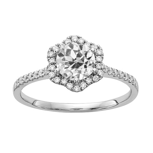 Halo Round Old Mine Cut Natural Diamond Ring Gold Flower Style 3 Carats