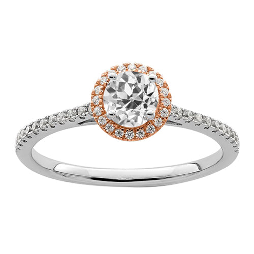 Halo Round Old Mine Cut Natural Diamond Ring Two Tone Jewelry 3 Carats