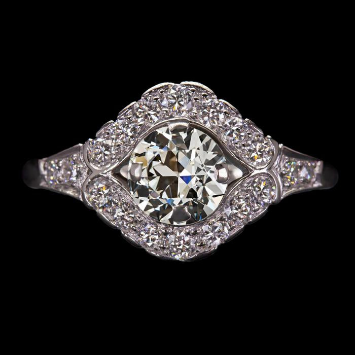Halo Round Old Mine Cut Natural Diamond Ring White Gold Jewelry 3.50 Carats