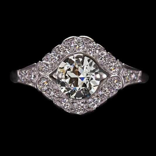 Halo Round Old Mine Cut Natural Diamond Ring White Gold Jewelry 3.50 Carats