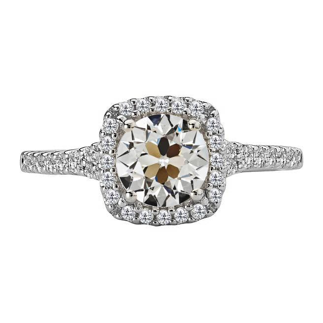 Halo Round Old Mine Cut Natural Diamond Ring With Accents Gold 4.50 Carats