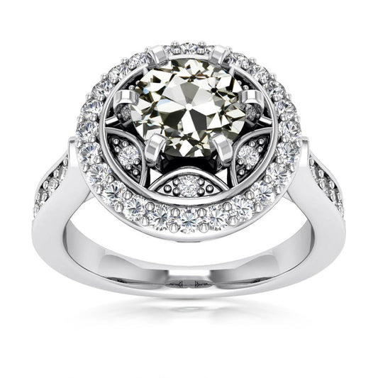 Halo Round Old Mine Cut Real Diamond Lady's Ring Star Style 5.75 Carats
