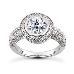 Halo Round Old Mine Cut Real Natural Earth Mined Diamond Ring Bezel Vintage Style 5 Carats