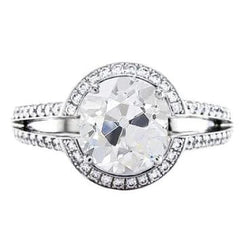 Halo Round Old Mine Cut Real Diamond Ring Prong Set Gold 3.50 Carats