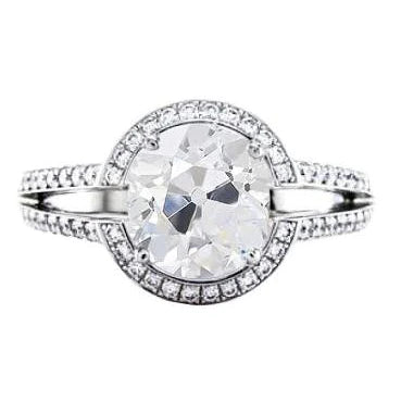 Halo Round Old Mine Cut Real Diamond Ring Prong Set Gold 3.50 Carats