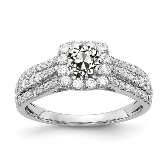 Halo Round Old Mine Cut Real Diamond Ring Triple Row Accents 4.50 Carats