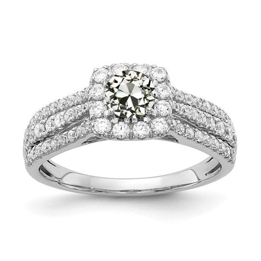 Halo Round Old Mine Cut Real Diamond Ring Triple Row Accents 4.50 Carats
