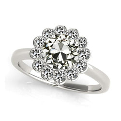 Halo Round Old Miner Genuine Diamond Ring Flower Style 14K Gold 3.50 Carats