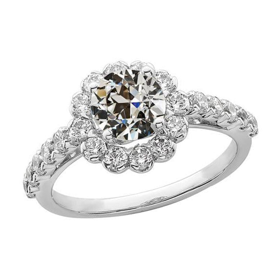 Halo Round Old Miner Genuine Diamond Ring Flower Style 14k Gold 4.50 Carats