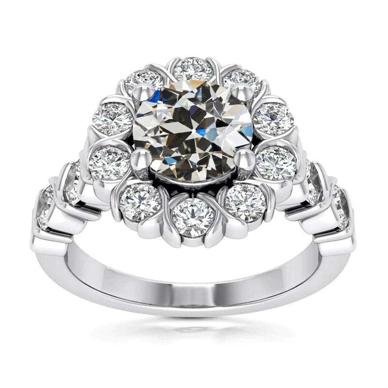 Halo Round Old Miner Genuine Natural Earth Mined Diamond Ring Prong Half Bezel Set 5 Carats