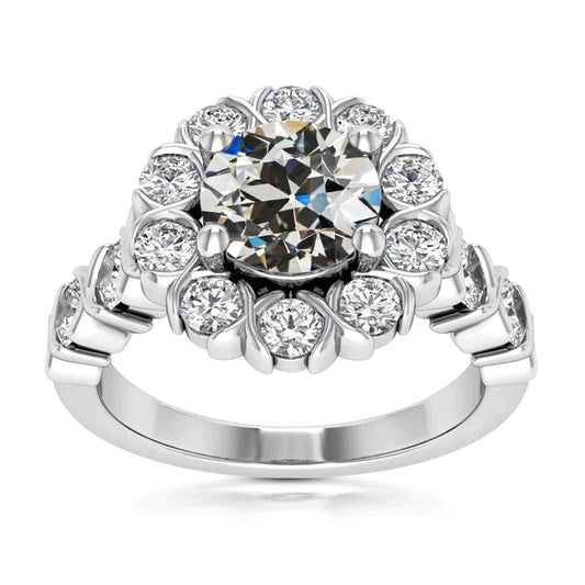 Halo Round Old Miner Genuine Diamond Ring Prong Half Bezel Set 5 Carats