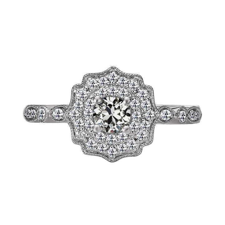 Halo Round Old Miner Natural Earth Mined Diamond Ring Flower Vintage Style 3.50 Carats