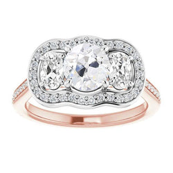 Halo Round Old Miner Natural Diamond Ring With Accents Prong Set 9.25 Carats